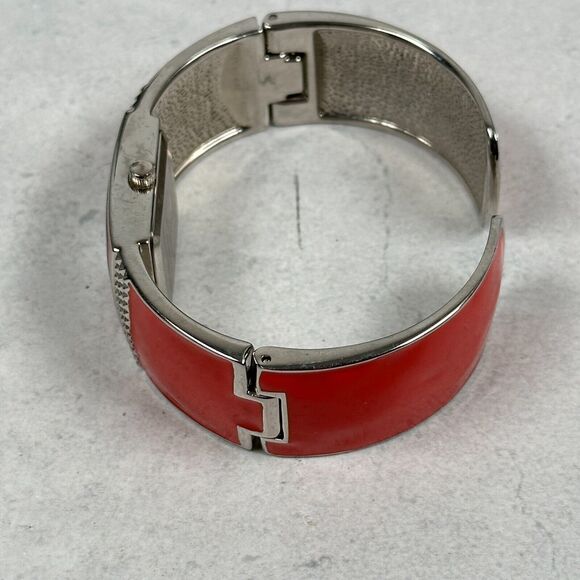 Studio Time Watch Women 21mm Rectangle MOP Dial Red Enamel Cuff Band New Battery - Picture 8 of 11